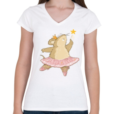 PRINTFASHION Balerina egér - Női V-nyakú póló - Fehér