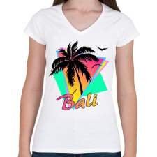 PRINTFASHION Bali - Női V-nyakú póló - Fehér női póló