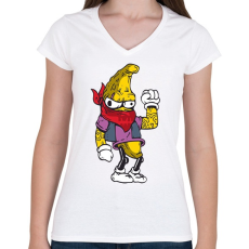 PRINTFASHION Banana Johnny - Női V-nyakú póló - Fehér