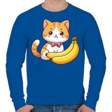 PRINTFASHION Banános cica - Férfi pulóver - Királykék