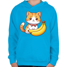 PRINTFASHION Banános cica - Gyerek kapucnis pulóver - Azúrkék gyerek pulóver, kardigán
