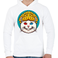 PRINTFASHION Banános macska - Férfi kapucnis pulóver - Fehér férfi pulóver, kardigán