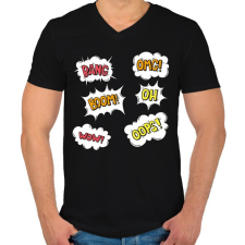 PRINTFASHION bang boom omg oops - Férfi V-nyakú póló - Fekete férfi póló