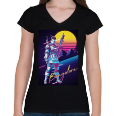 PRINTFASHION Bangalore Retro - Apex Legends - Női V-nyakú póló - Fekete