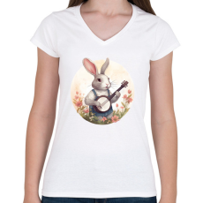 PRINTFASHION Banjos nyuszi - Női V-nyakú póló - Fehér
