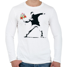 PRINTFASHION Banksy - Kalocsai csokor - Férfi hosszú ujjú póló - Fehér férfi póló