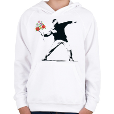 PRINTFASHION Banksy - Kalocsai csokor - Gyerek kapucnis pulóver - Fehér