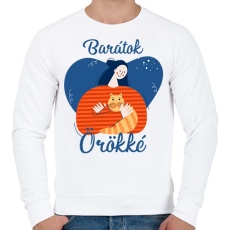 PRINTFASHION Baratok orokke - cicas - Férfi pulóver - Fehér