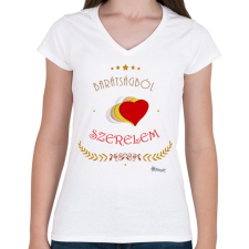PRINTFASHION Barátság - szerelem - Női V-nyakú póló - Fehér női póló