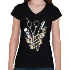 PRINTFASHION Barber - Női V-nyakú póló - Fekete női póló