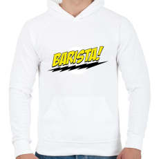 PRINTFASHION Barista logó - Férfi kapucnis pulóver - Fehér