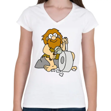 PRINTFASHION Barlanglakó túrázik - Női V-nyakú póló - Fehér női póló