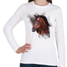 PRINTFASHION barna ló arc - Női hosszú ujjú póló - Fehér