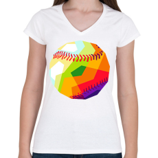PRINTFASHION Baseball-labda - Női V-nyakú póló - Fehér