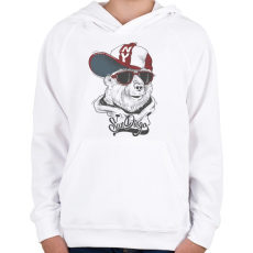 PRINTFASHION Baseball sapkás medve - Gyerek kapucnis pulóver - Fehér