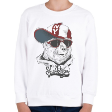 PRINTFASHION Baseball sapkás medve - Gyerek pulóver - Fehér gyerek pulóver, kardigán