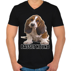PRINTFASHION Basset Hound - Férfi V-nyakú póló - Fekete