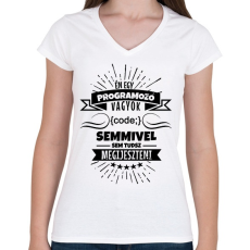 PRINTFASHION Bátor programozó - Női V-nyakú póló - Fehér