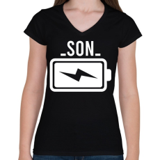 PRINTFASHION Battery - son - Női V-nyakú póló - Fekete