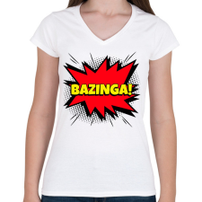 PRINTFASHION BAZINGA - Női V-nyakú póló - Fehér női póló