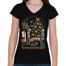 PRINTFASHION Be creepy - Női V-nyakú póló - Fekete