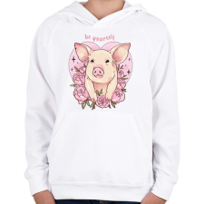 PRINTFASHION Be yourself pig - Gyerek kapucnis pulóver - Fehér gyerek pulóver, kardigán