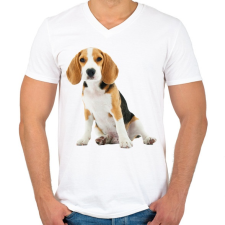 PRINTFASHION Beagle kutyás póló minta - Férfi V-nyakú póló - Fehér férfi póló