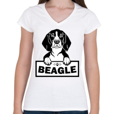 PRINTFASHION Beagle - Női V-nyakú póló - Fehér női póló