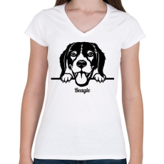 PRINTFASHION Beagle - Női V-nyakú póló - Fehér