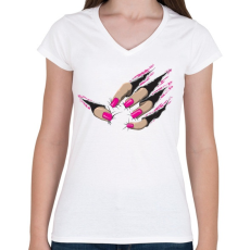 PRINTFASHION Beast nails - Női V-nyakú póló - Fehér