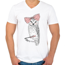 PRINTFASHION Beauty Owl - Férfi V-nyakú póló - Fehér férfi póló
