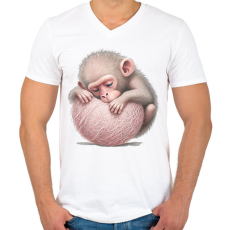 PRINTFASHION Bébi majom egy pink labdával - Férfi V-nyakú póló - Fehér