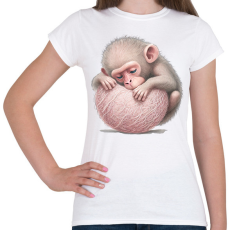 PRINTFASHION Bébi majom egy pink labdával - Női póló - Fehér