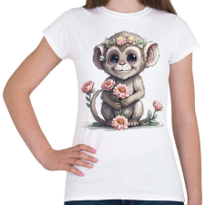 PRINTFASHION Bébi majom virágokkal - Női póló - Fehér női póló