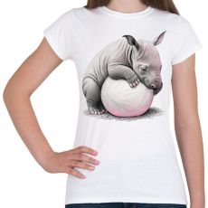 PRINTFASHION Bébi orrszarvú egy pink labdával - Női póló - Fehér