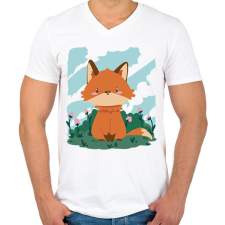 PRINTFASHION Bébi róka - Férfi V-nyakú póló - Fehér férfi póló