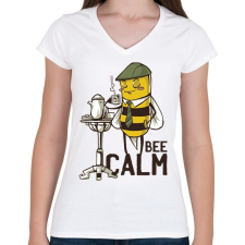 PRINTFASHION Bee Calm - Női V-nyakú póló - Fehér női póló