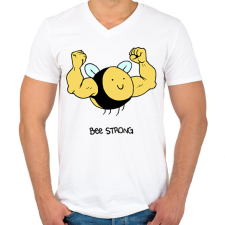 PRINTFASHION Bee strong - Férfi V-nyakú póló - Fehér férfi póló