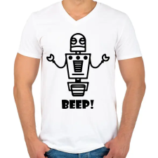 PRINTFASHION Beep! robot - Férfi V-nyakú póló - Fehér férfi póló