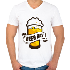 PRINTFASHION Beer day - everyday - Férfi V-nyakú póló - Fehér