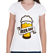 PRINTFASHION Beer day - everyday - Női V-nyakú póló - Fehér női póló