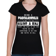 PRINTFASHION Being a programmer (white) - Női V-nyakú póló - Fekete női póló