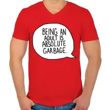 PRINTFASHION Being an adult - Férfi V-nyakú póló - Piros férfi póló