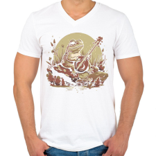 PRINTFASHION Béka banjoval - Férfi V-nyakú póló - Fehér férfi póló