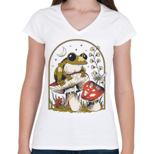 PRINTFASHION Béka és gomba - Női V-nyakú póló - Fehér női póló