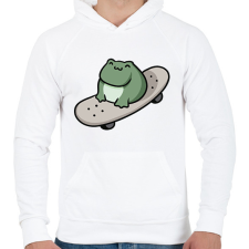 PRINTFASHION Béka gördeszkán - Férfi kapucnis pulóver - Fehér férfi pulóver, kardigán