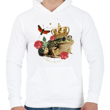 PRINTFASHION Béka király - Férfi kapucnis pulóver - Fehér férfi pulóver, kardigán