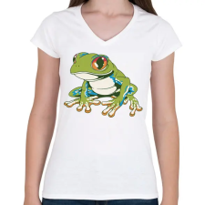 PRINTFASHION Béka - Női V-nyakú póló - Fehér női póló