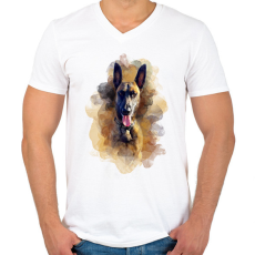 PRINTFASHION Belga juhász kutya - Férfi V-nyakú póló - Fehér