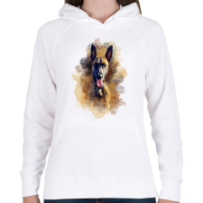 PRINTFASHION Belga juhász kutya - Női kapucnis pulóver - Fehér női pulóver, kardigán